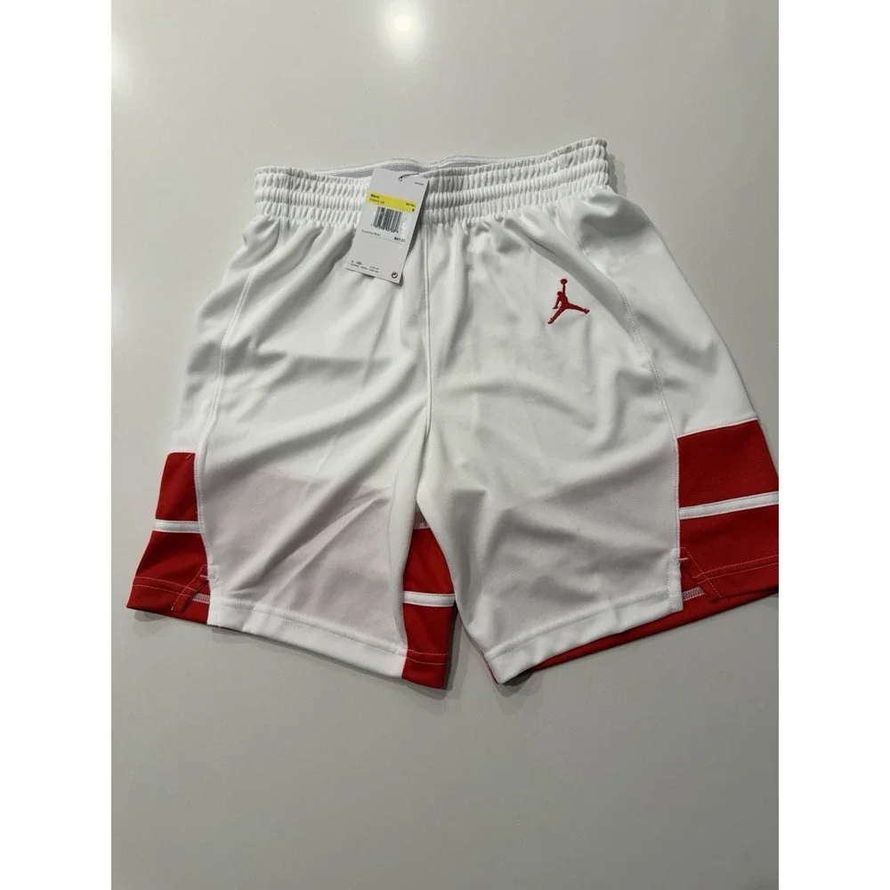 Jordan Stock Overtime Basketball Game Short White Red FQ5375-109 Mens S NWT